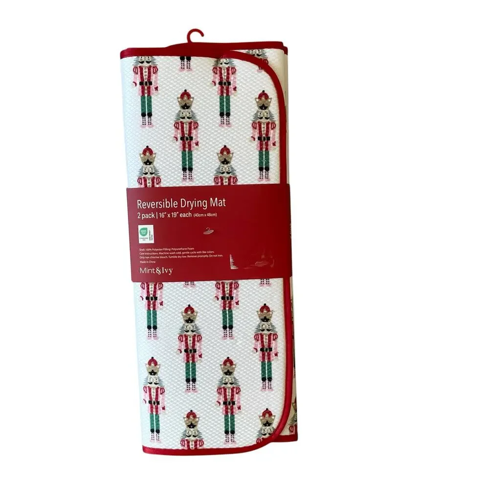 2pc Mint & Ivy NUTCRACKER Kitchen Drying Mats 16x19 Reversible Christmas Holiday